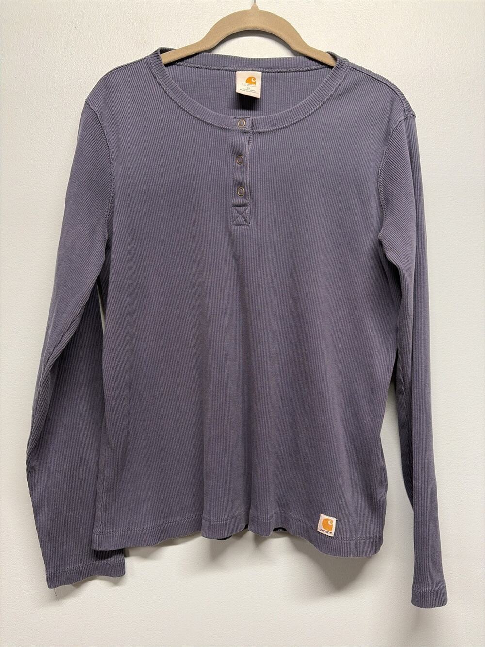 Carhartt Shirt Womens XL Long Sleeve Textured Crew Neck Henley Blue Snap